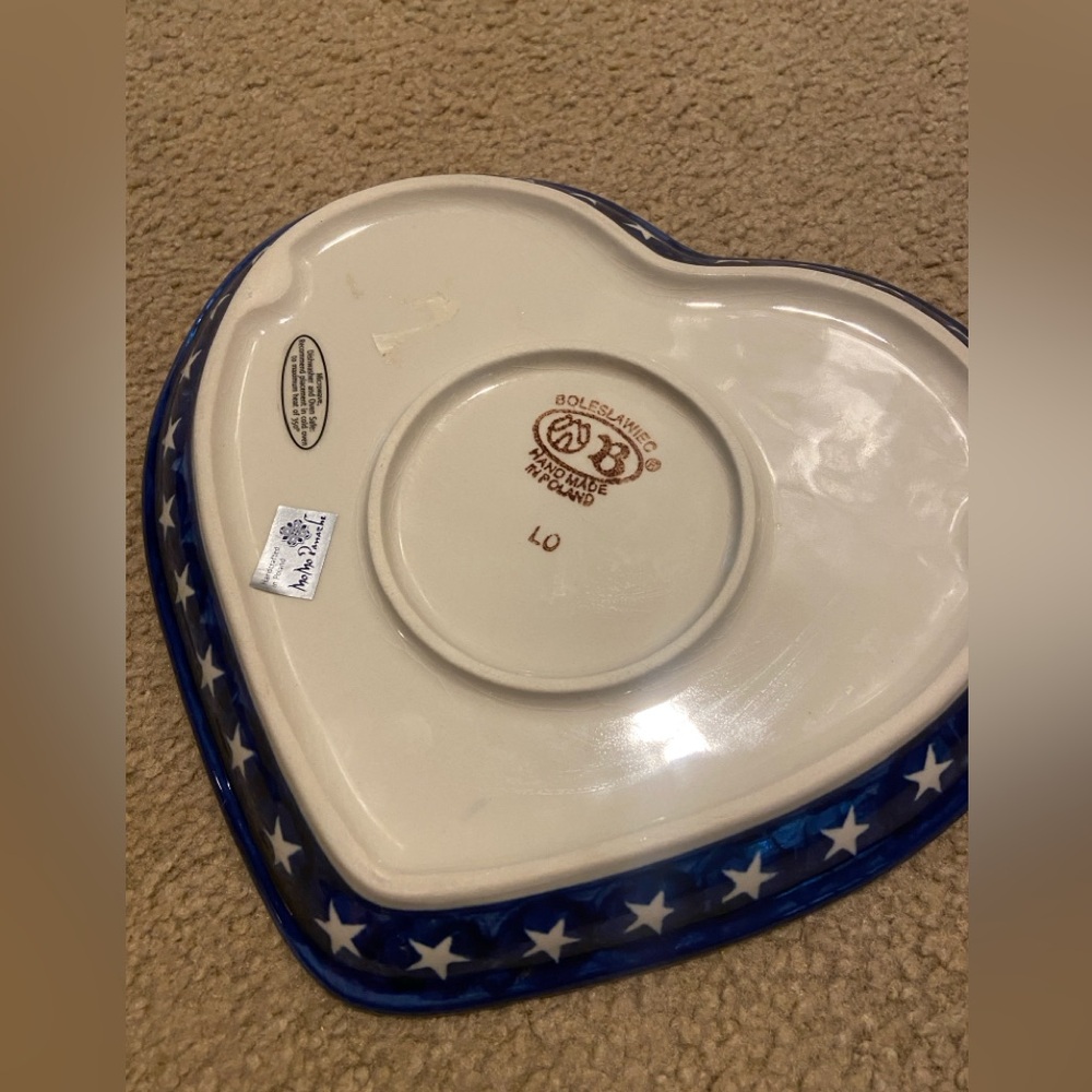 Polish Pottery heart shaped, stars and striped platter - Picture 2 of 4